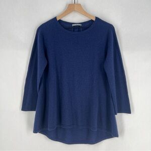Claudia Nichole Blue Cashmere Pointelle Detail Pleated‎ Back Sweater Size S